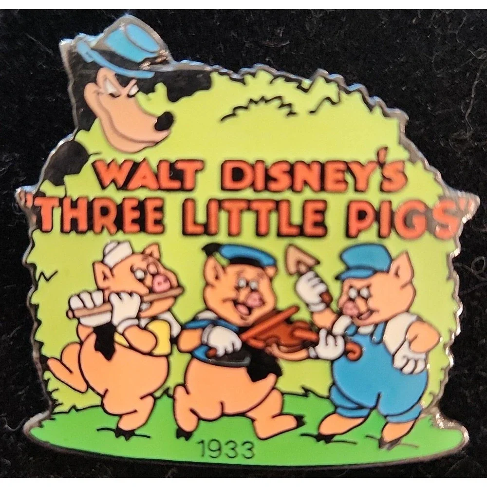 Vintage Disney Pin Three Little Pigs Retired Walt Disney World on Card 00001‎